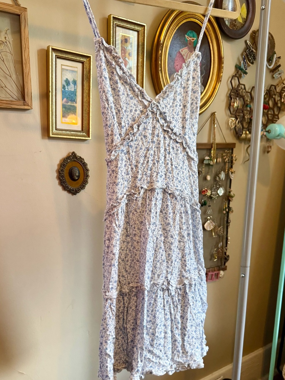 Altar'd State Light Blue Floral Tiered Mini Sundress